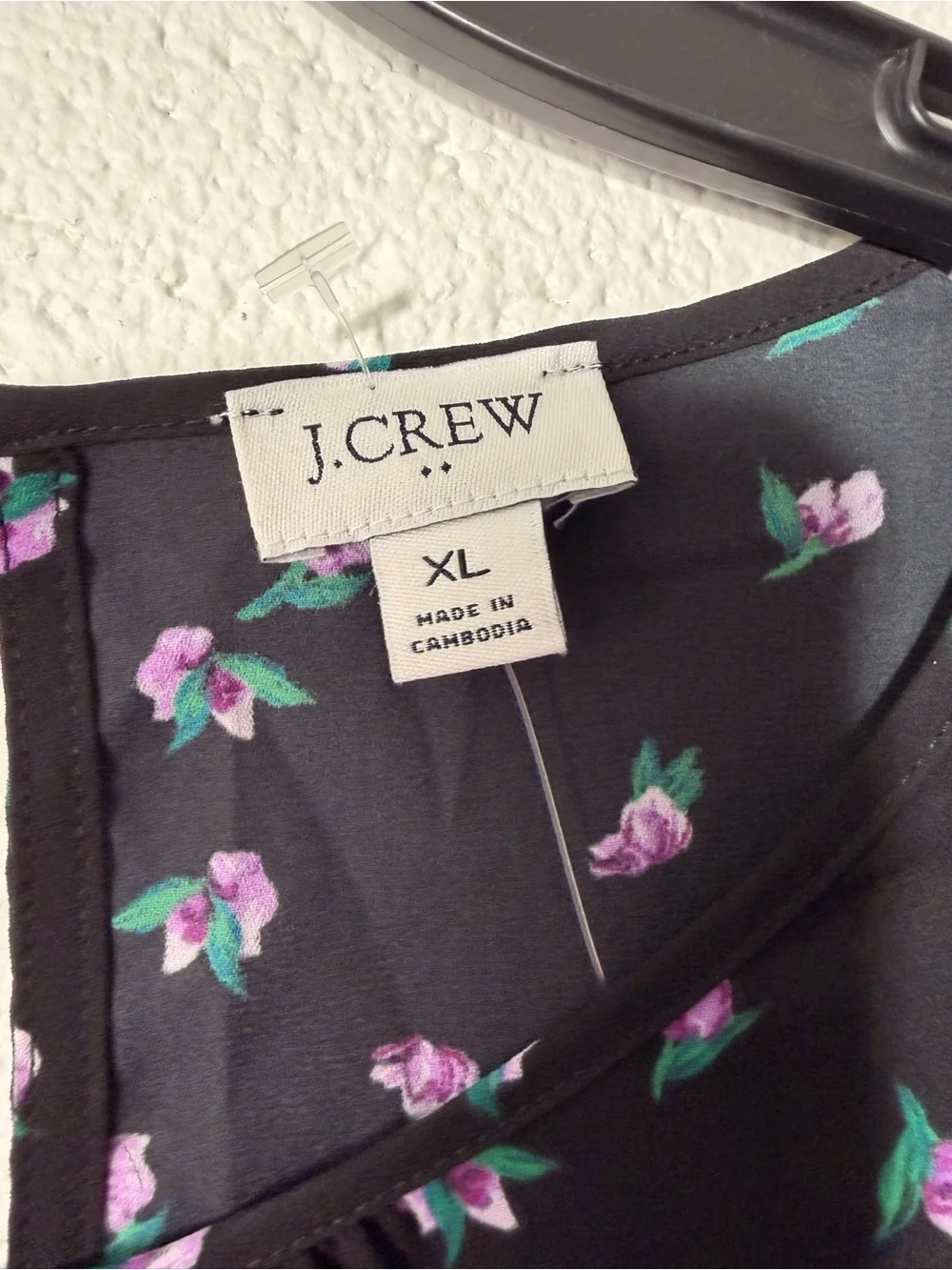 J. Crew Black Floral Pleated-Sleeve Blouse
